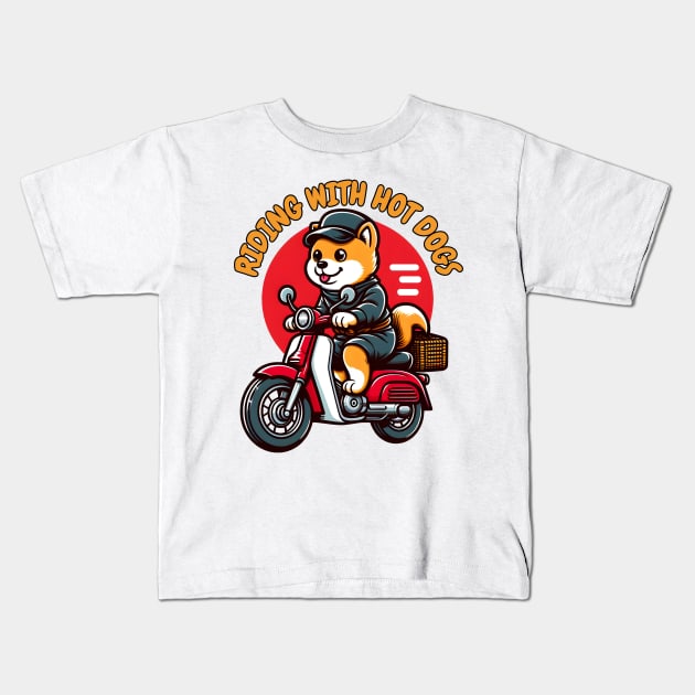 Puppy biking Kids T-Shirt by Japanese Fever